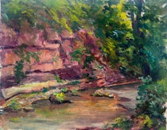 Mid 20th Century 1950's French Post-Impressionist Oil Rocky River Gorge