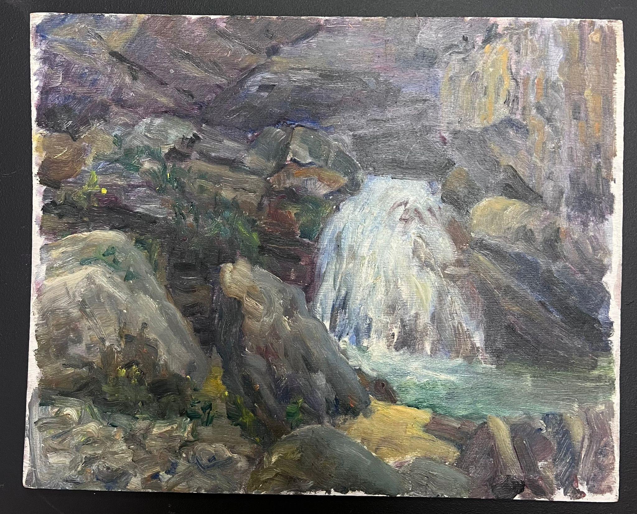 Mitte des 20. Jahrhunderts 1950er Jahre Französisch Post-Impressionist Öl Rocky Wasserfall – Painting von Regine David