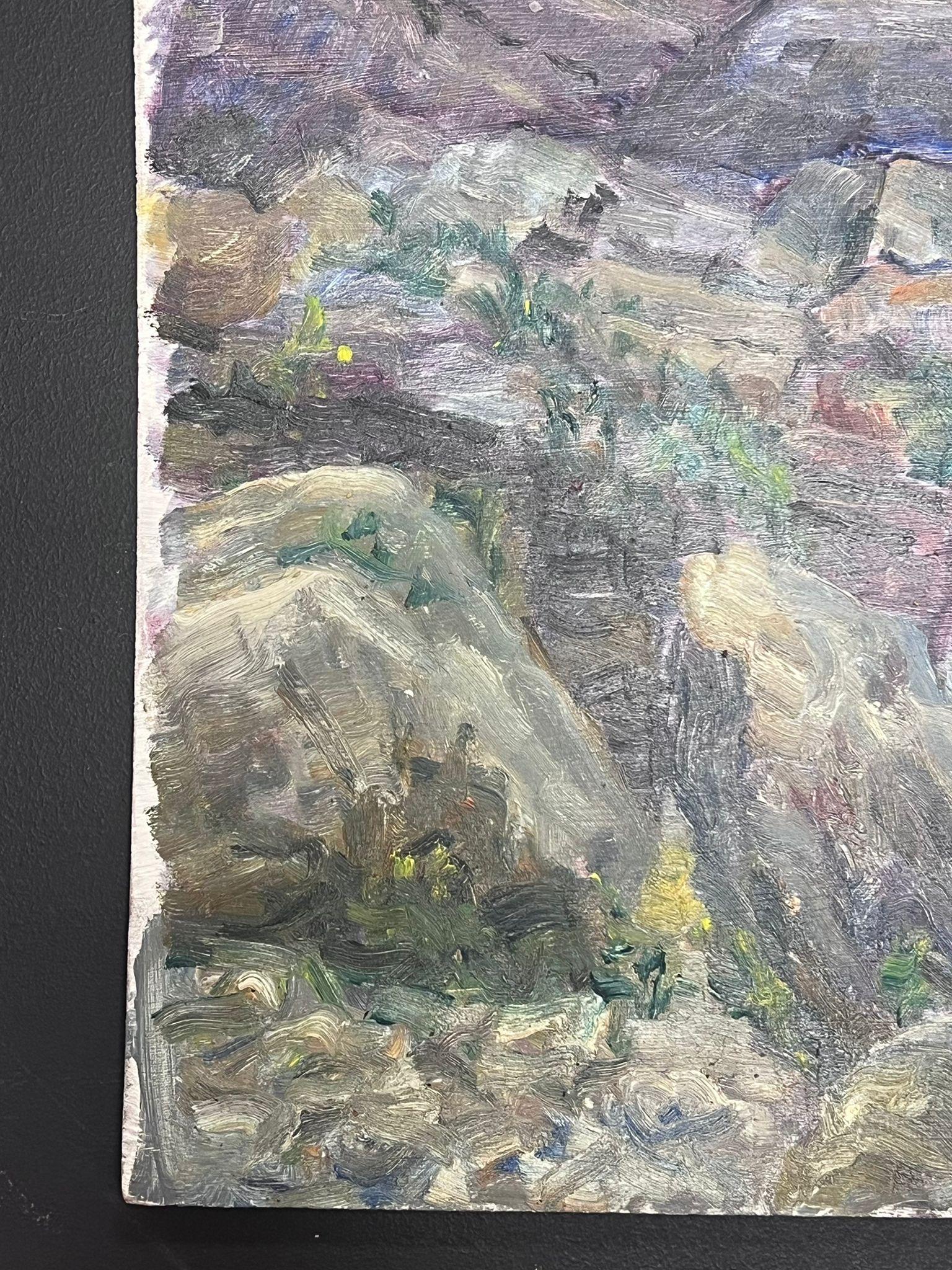 Mitte des 20. Jahrhunderts 1950er Jahre Französisch Post-Impressionist Öl Rocky Wasserfall (Post-Impressionismus), Painting, von Regine David
