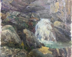 Mid 20th Century 1950's French Post-Impressionist Oil Rocky Waterfall