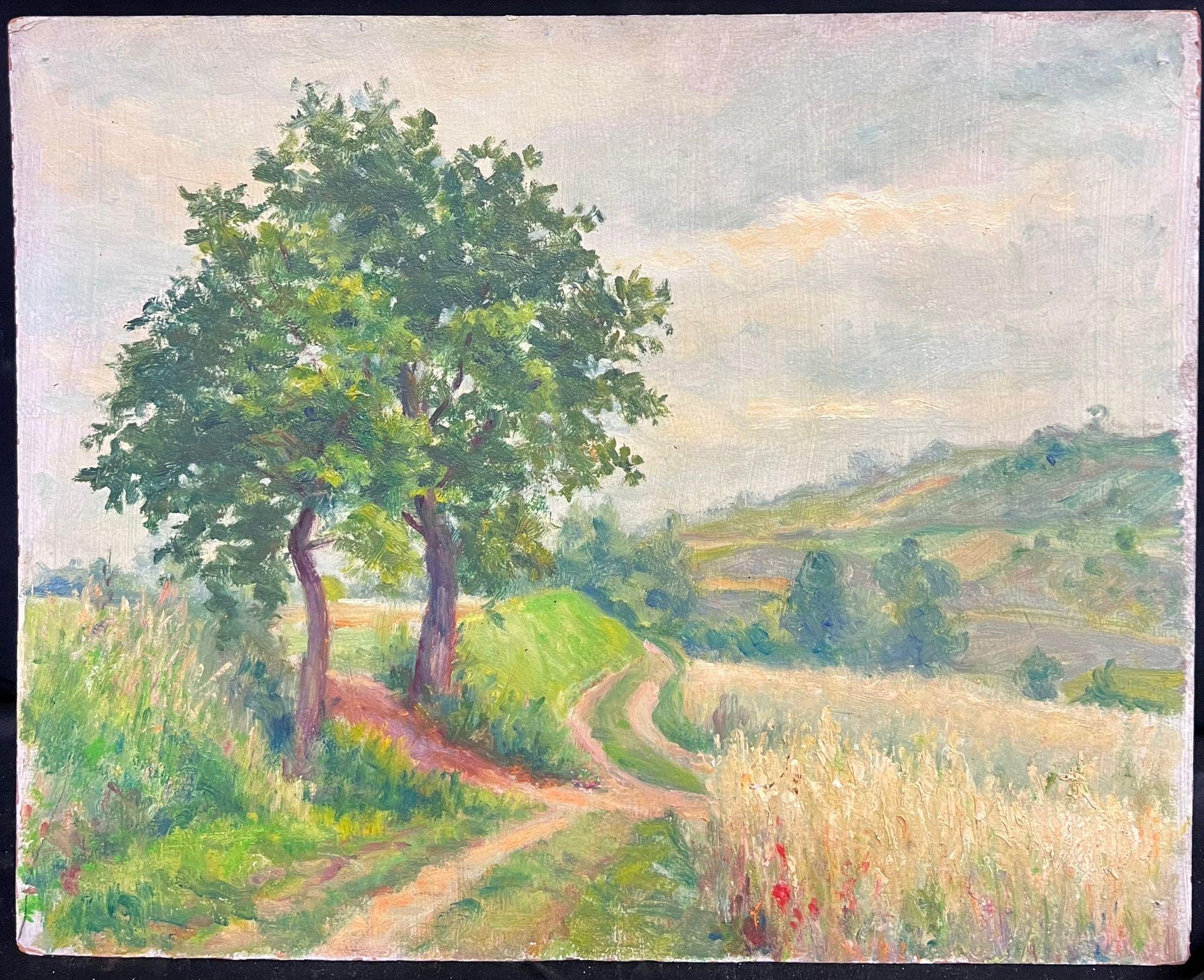 Mitte des 20. Jahrhunderts 1950er Jahre Französisch Post-Impressionist Öl September ländlichen Bauernhof Feld – Painting von Regine David