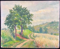 Mid 20th Century 1950's French Post-Impressionist Oil September Rural Farm Field