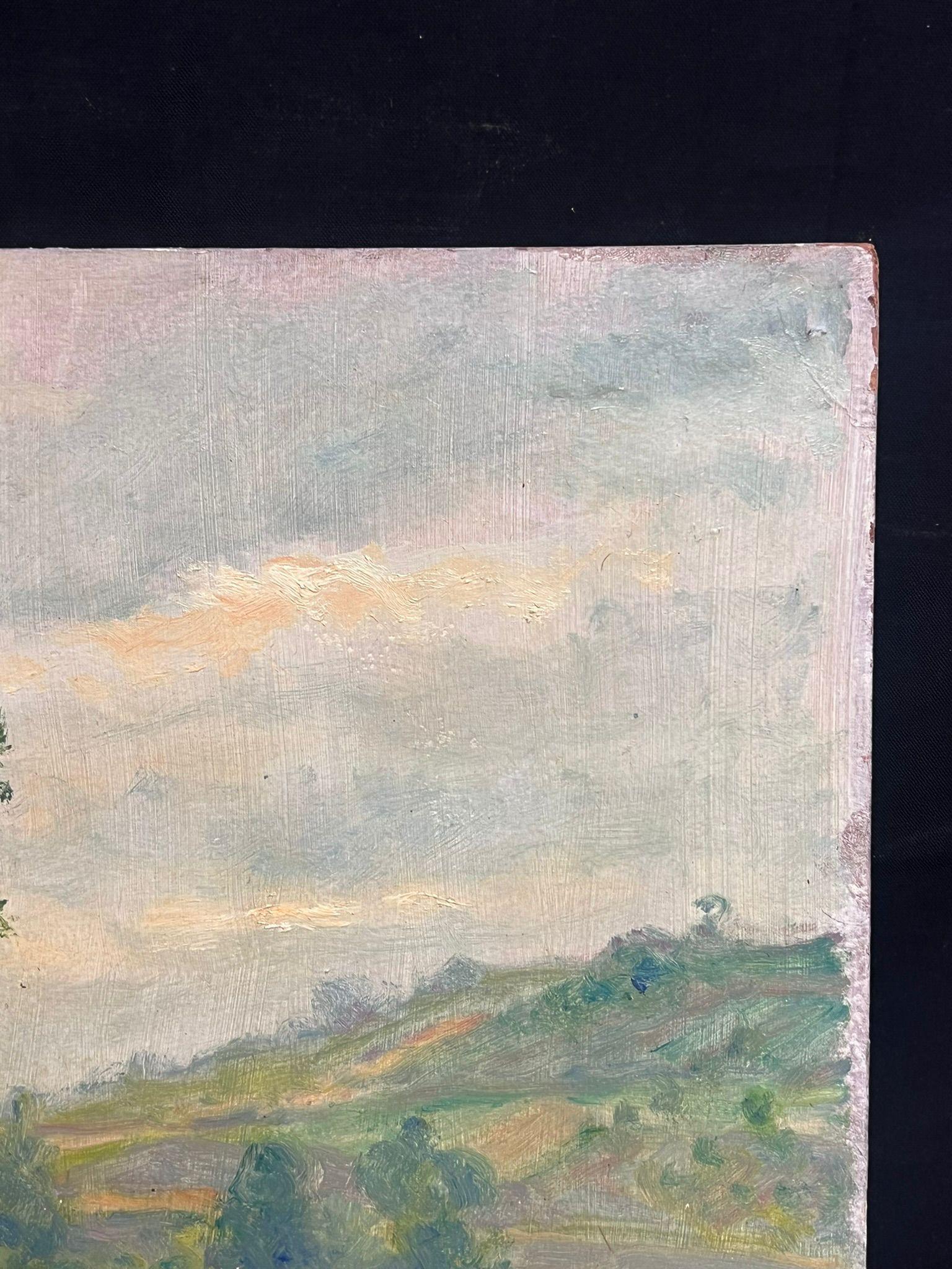 Mitte des 20. Jahrhunderts 1950er Jahre Französisch Post-Impressionist Öl September ländlichen Bauernhof Feld (Post-Impressionismus), Painting, von Regine David