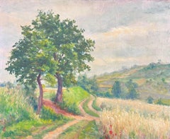 Mid 20th Century 1950's French Post-Impressionist Oil September Rural Farm Field