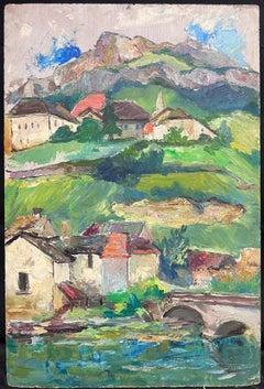 Mid 20th Century 1950's French Post-Impressionist Oil Swiss Alpine Mountain View