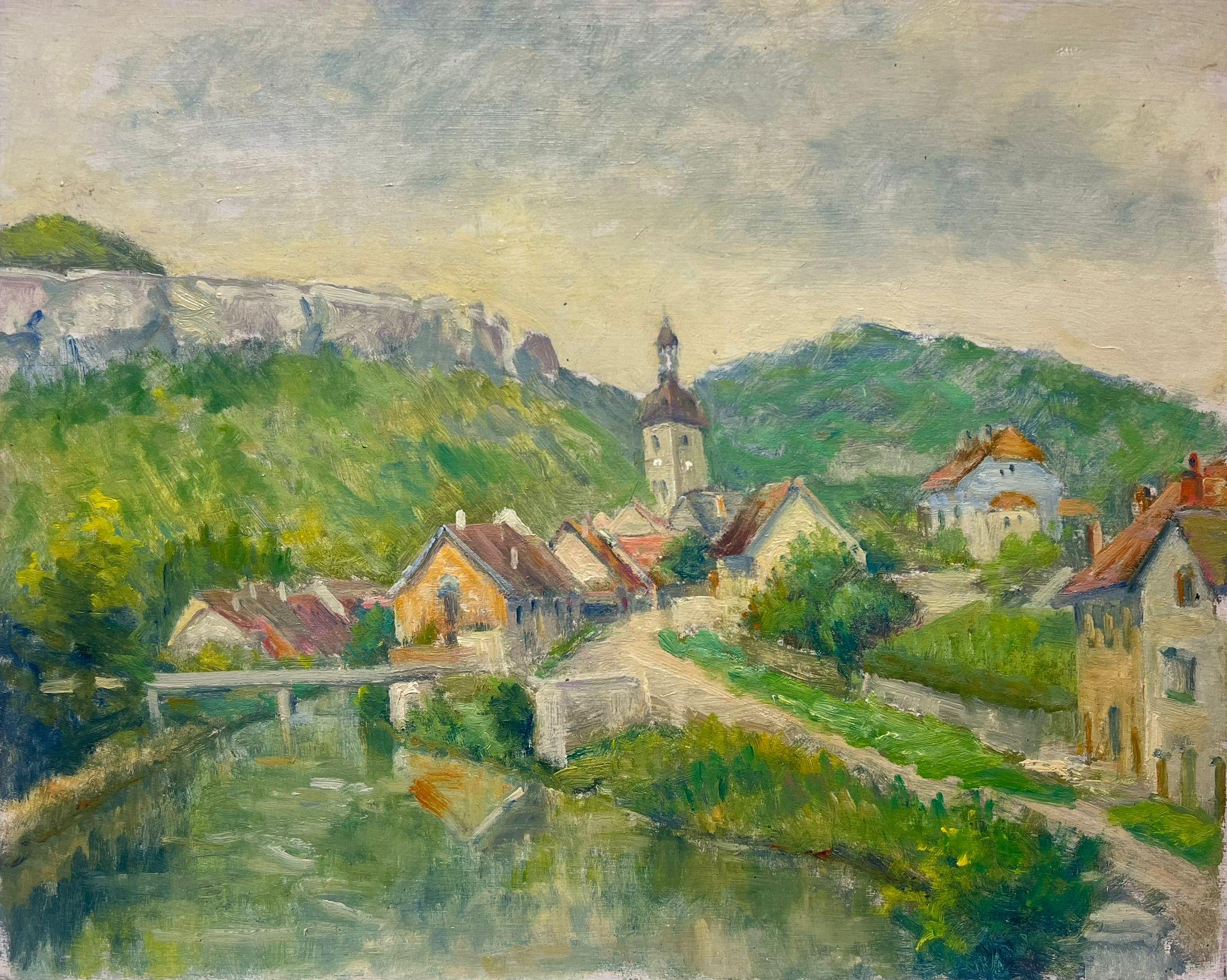Mediados del siglo XX Años 50 Óleo francés postimpresionista La vieja ciudad francesa - Painting de Regine David