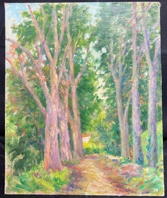 Mid 20th Century 1950's French Post-Impressionist Oil Woodland Avenue Trees