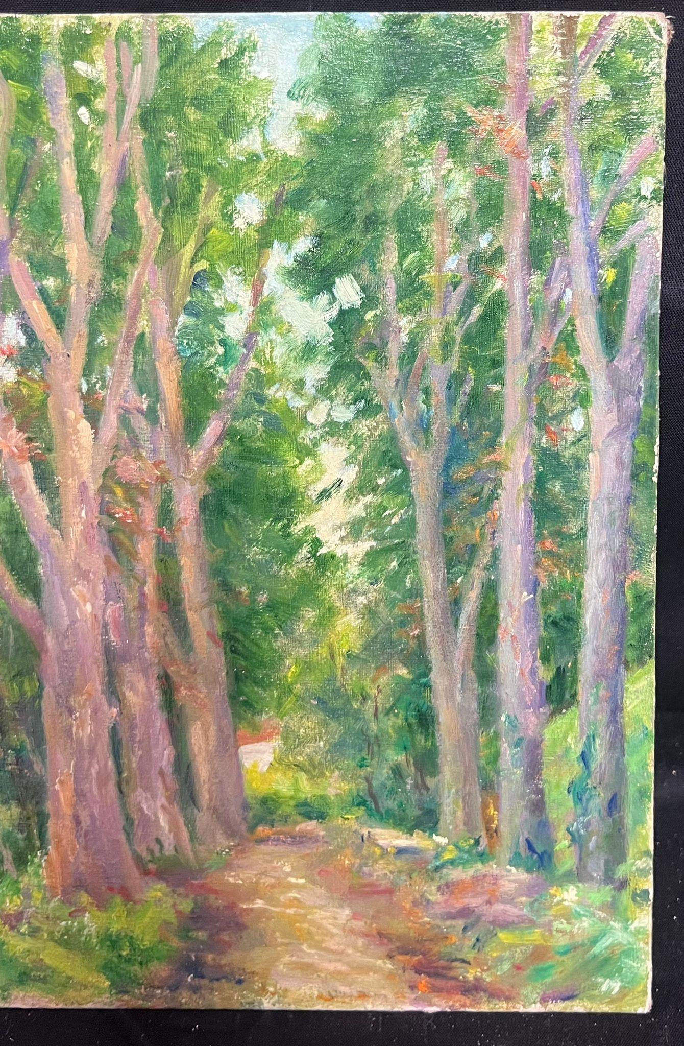 Mitte des 20. Jahrhunderts 1950er Jahre Französisch Post-Impressionist Öl Woodland Avenue Bäume (Post-Impressionismus), Painting, von Regine David