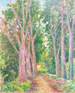 Mid 20th Century 1950's French Post-Impressionist Oil Woodland Avenue Trees