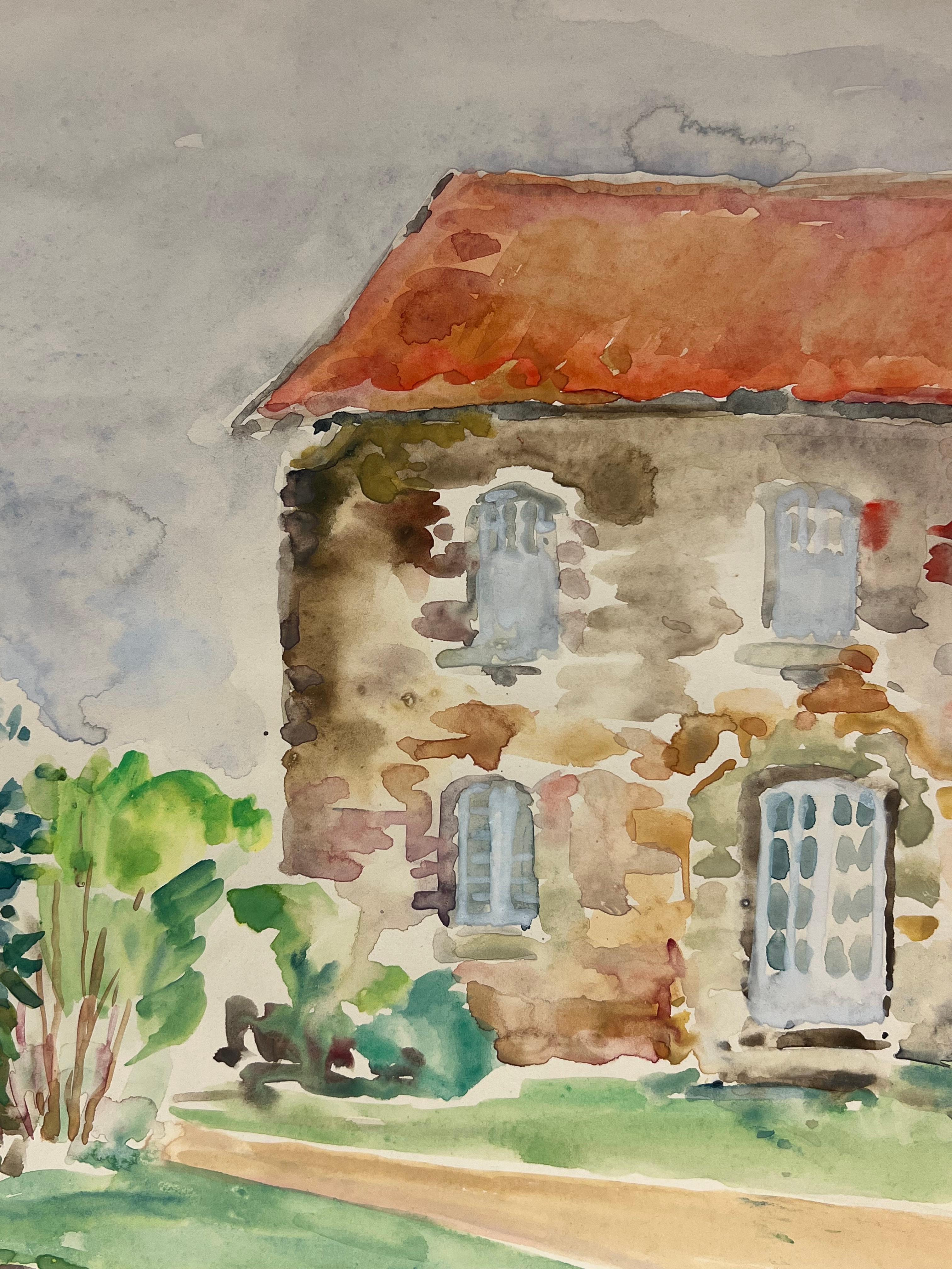 Mid 20th Century French Charming Cottage Garden Landscape - Post-Impressionist Painting by Regine David