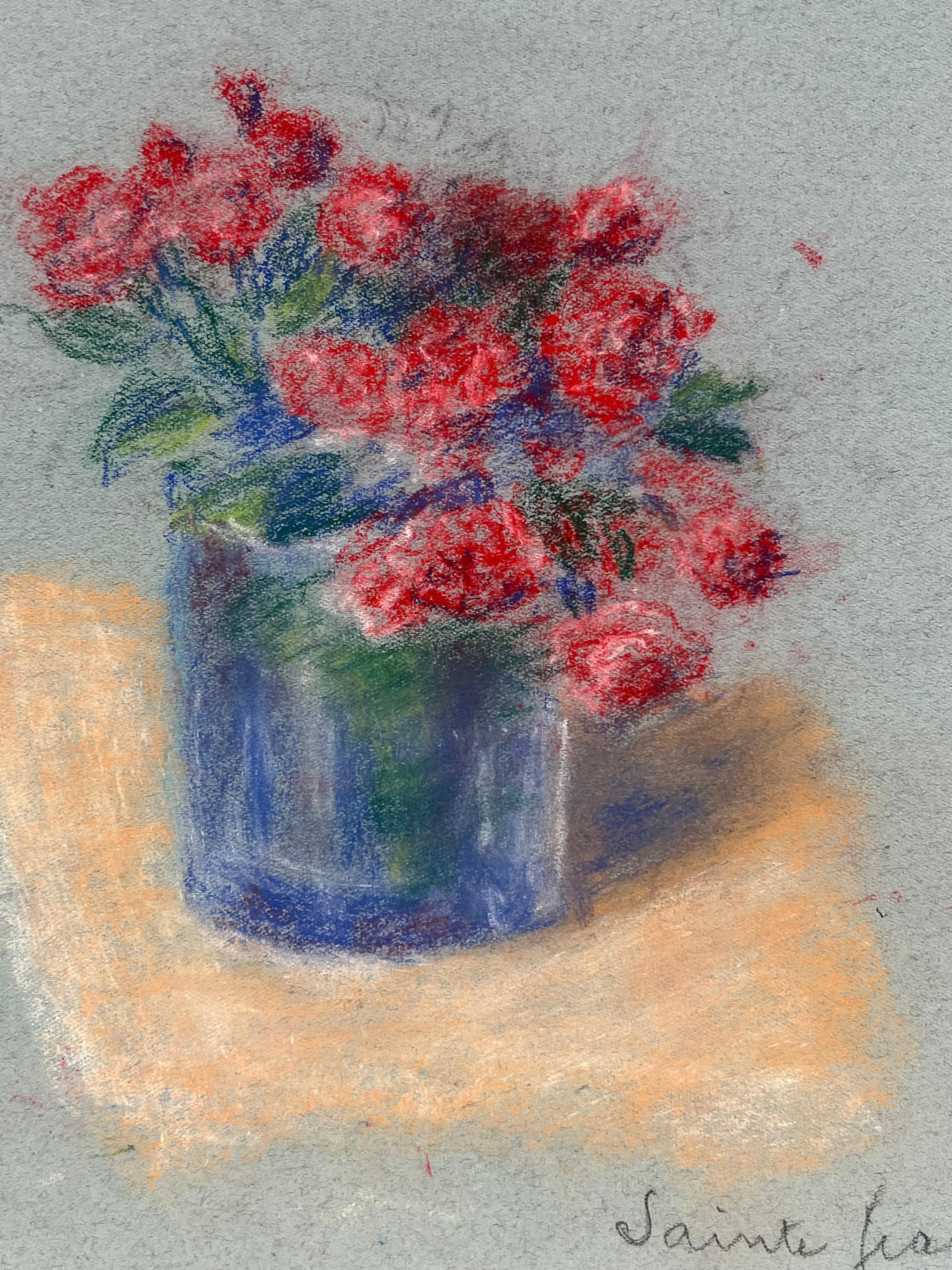 Blossoms in Blue
signed by Regine David (female French artist, 1910-2018)
pastel painting on artist paper
painting: 13 x 10 inches
dated 1946
condition: This painting is in excellent condition, with vibrant colors and well-preserved details. The