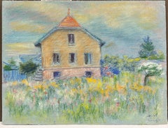 Mid 20th Century French House in a Summer Meadow A Pastel Landscape