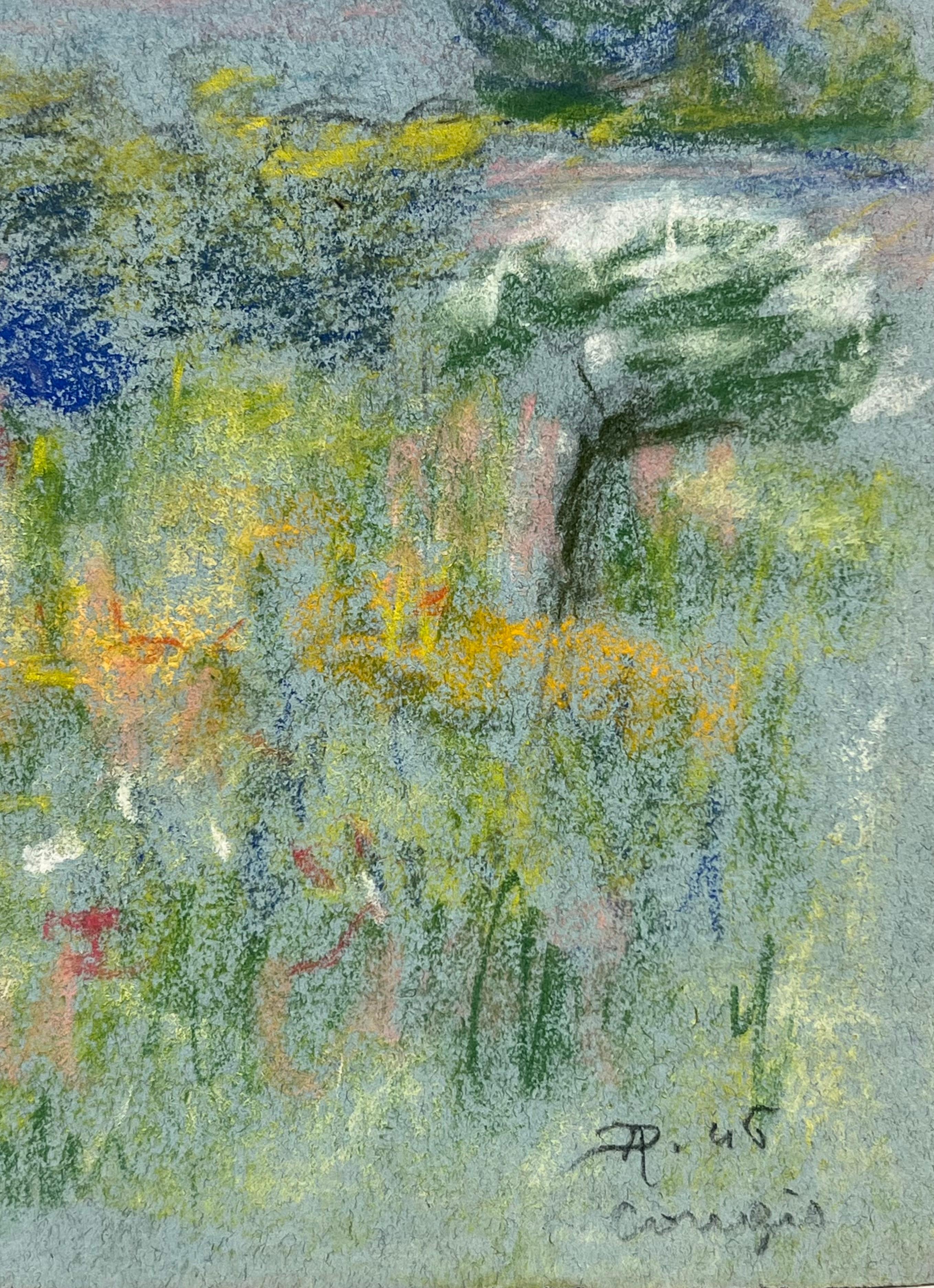Mid 20th Century French House in a Summer Meadow A Pastel Landscape For Sale 1