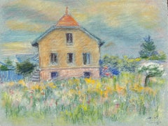 Mid 20th Century French House in a Summer Meadow A Pastel Landscape