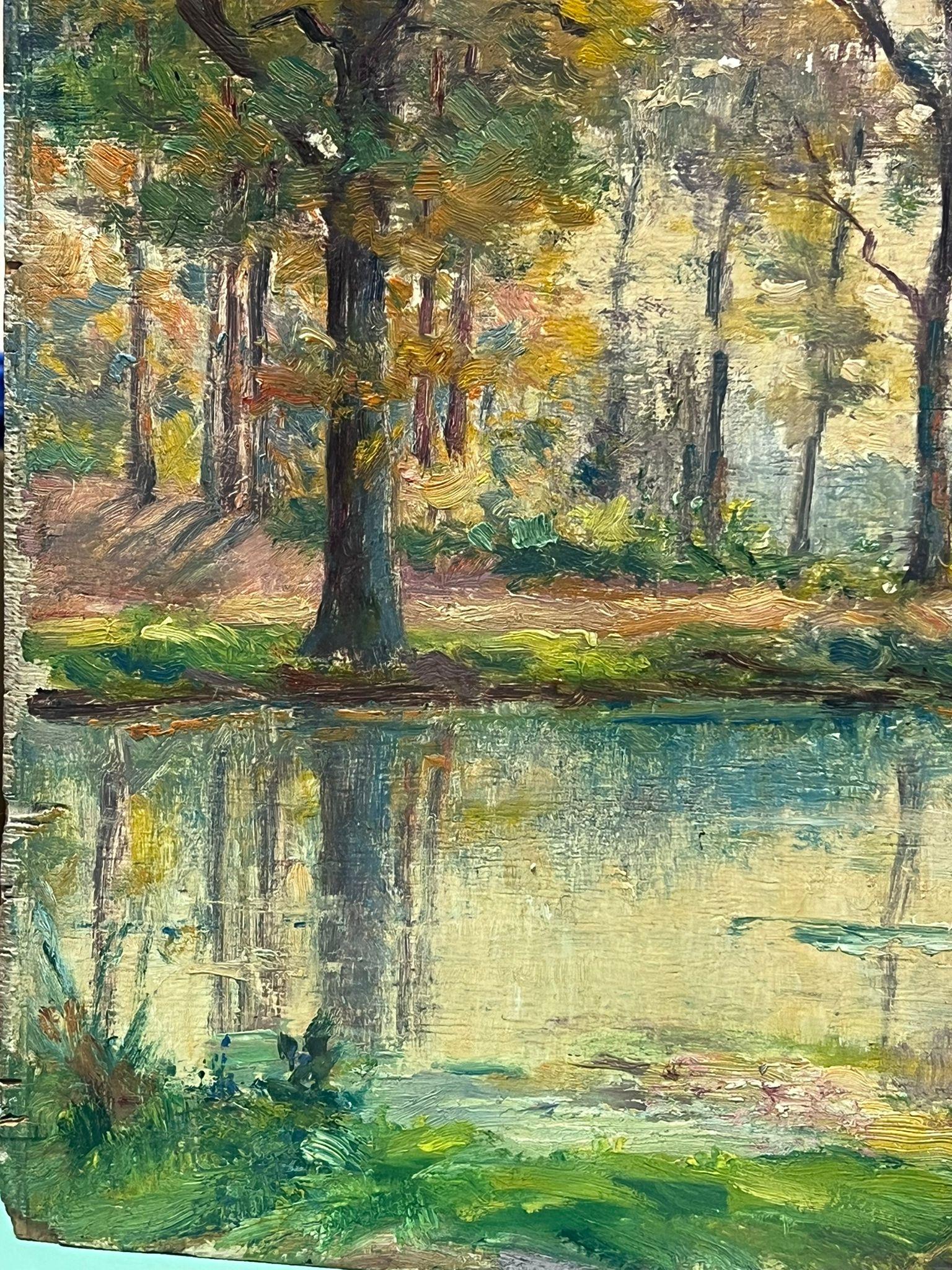 Mid 20th Century French Impressionist Oil Dappled Light Golden River Landscape - Post-Impressionist Painting by Regine David