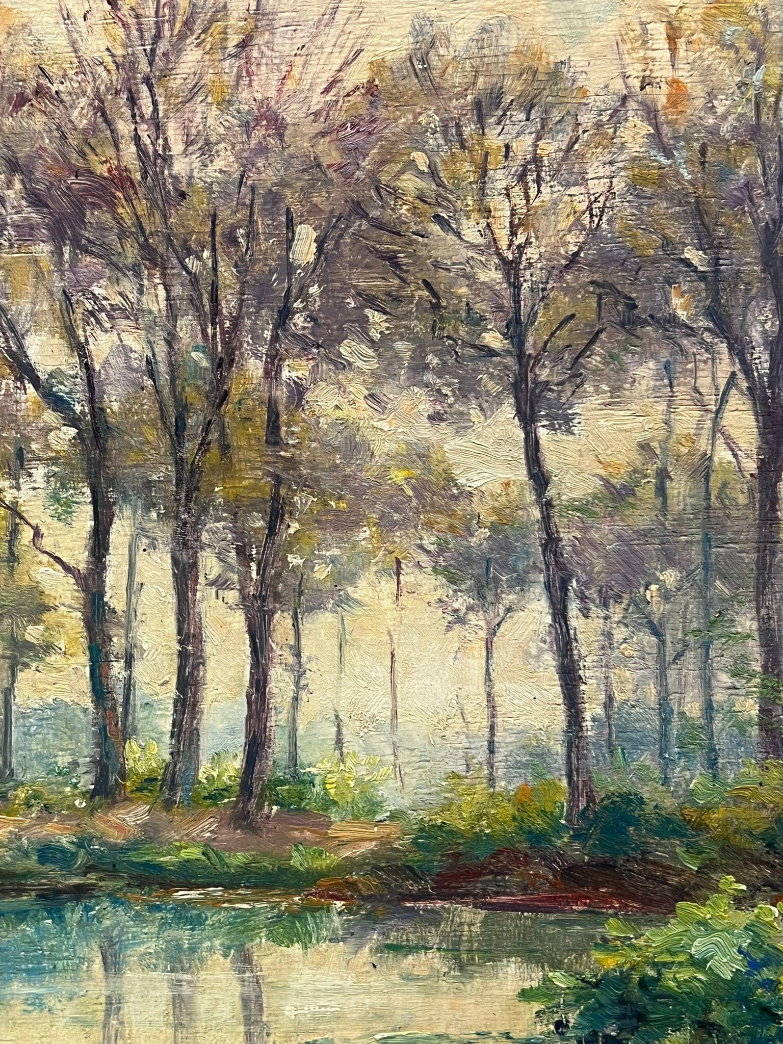 Dappled Light
signed by Regine David (female French artist, 1910-2018)
dated 1945
oil painting on board, unframed
measures: 13 x 16 inches
condition: the painting is in very sound and presentable condition and certainly very original. It had