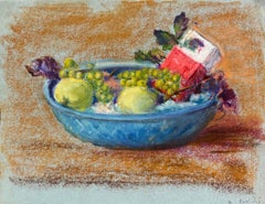Mid 20th Century French Pastel Still Life of Fruit in a Blue Bowl
