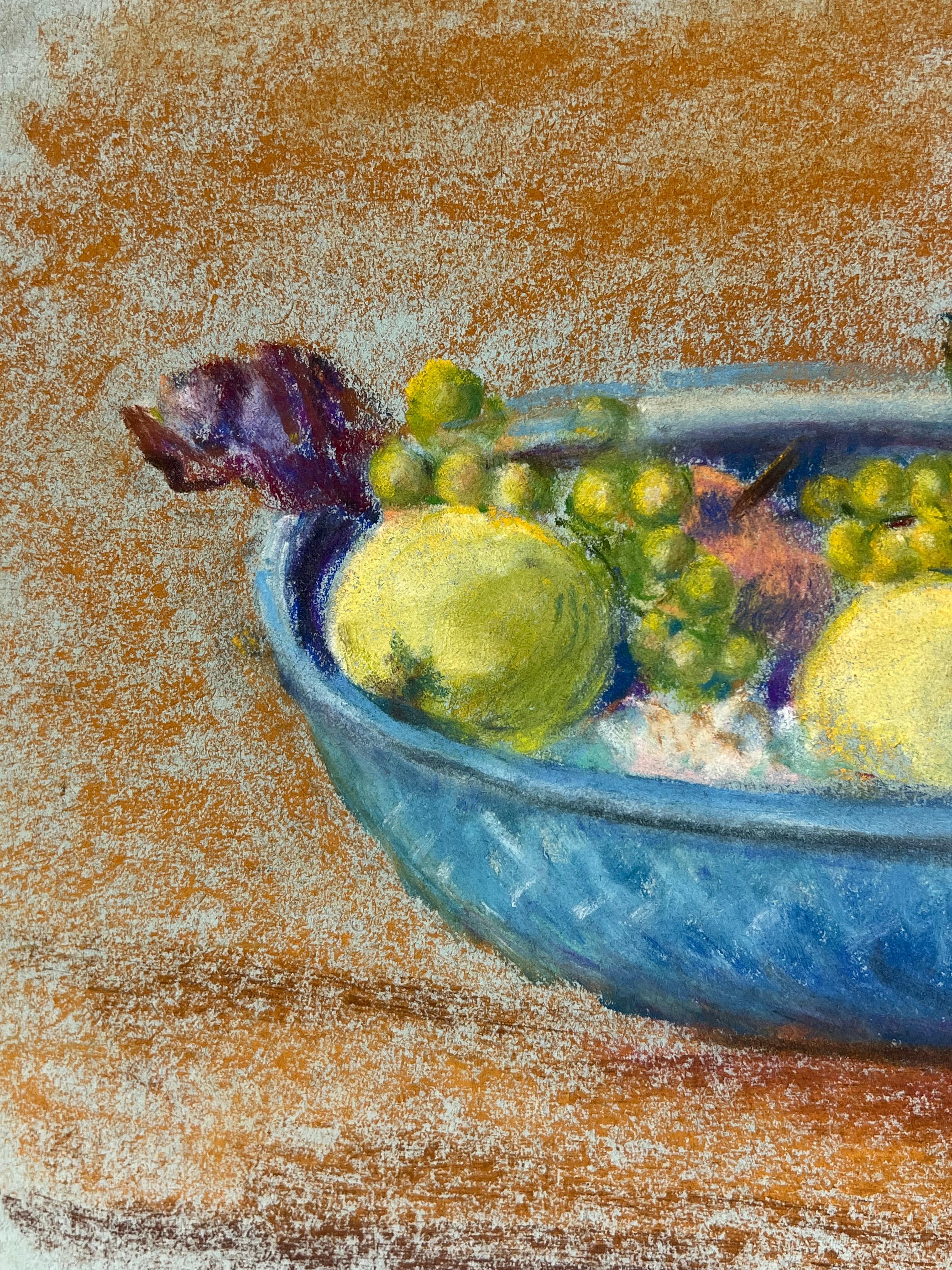 Still Life of Fruit
signed by Regine David (female French artist, 1910-2018)
pastel painting on artist paper
dated 1947
painting: 10.5 x 13 inches
condition: This painting is in excellent condition, with vibrant colors and well-preserved details.