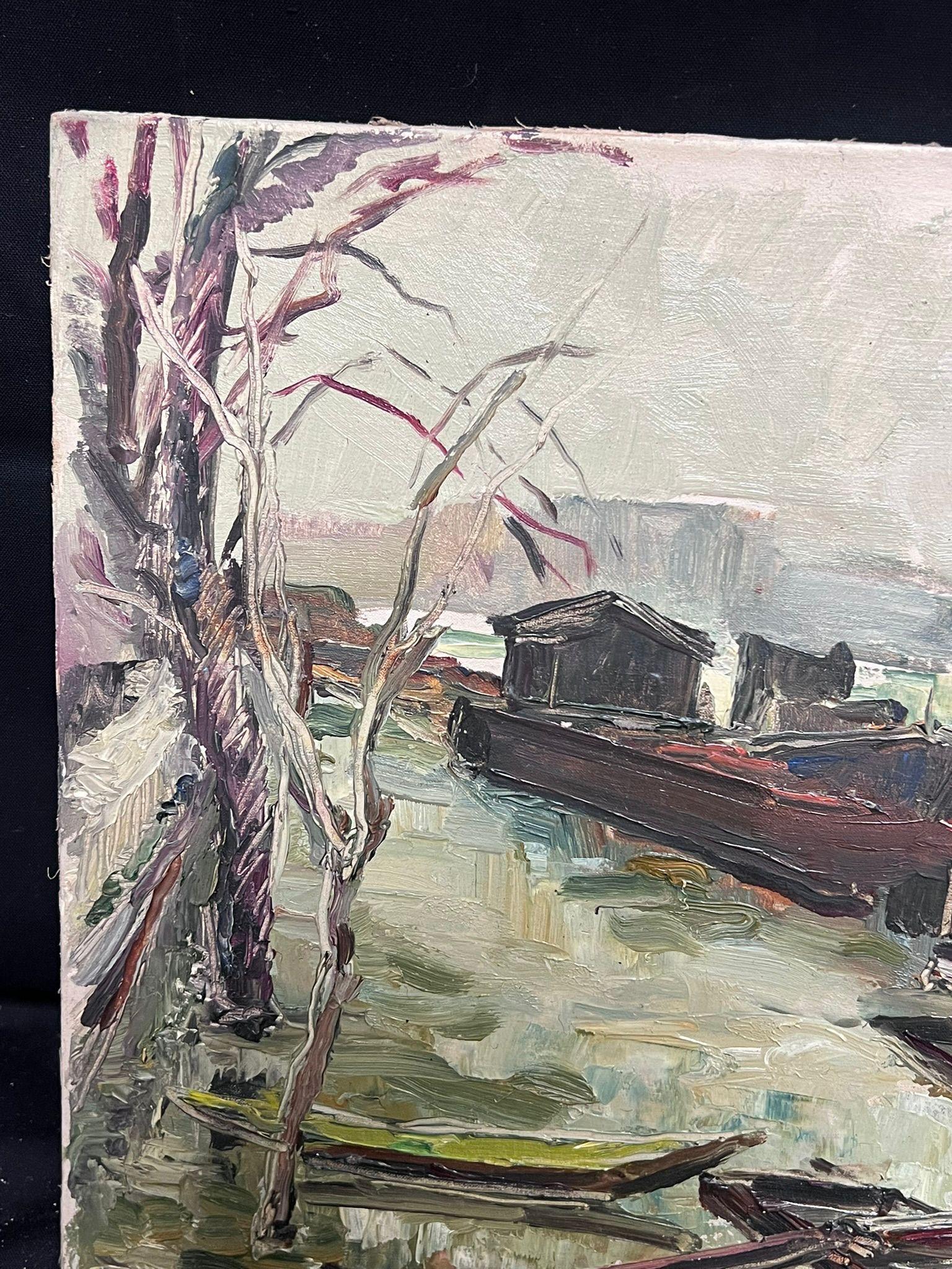 The River Seine, Paris
by Regine David (female French artist, 1910-2018)
oil painting on board, unframed
measures: 10.75 x 13.75 inches
condition: the painting is in very sound and presentable condition and certainly very original. It had previously