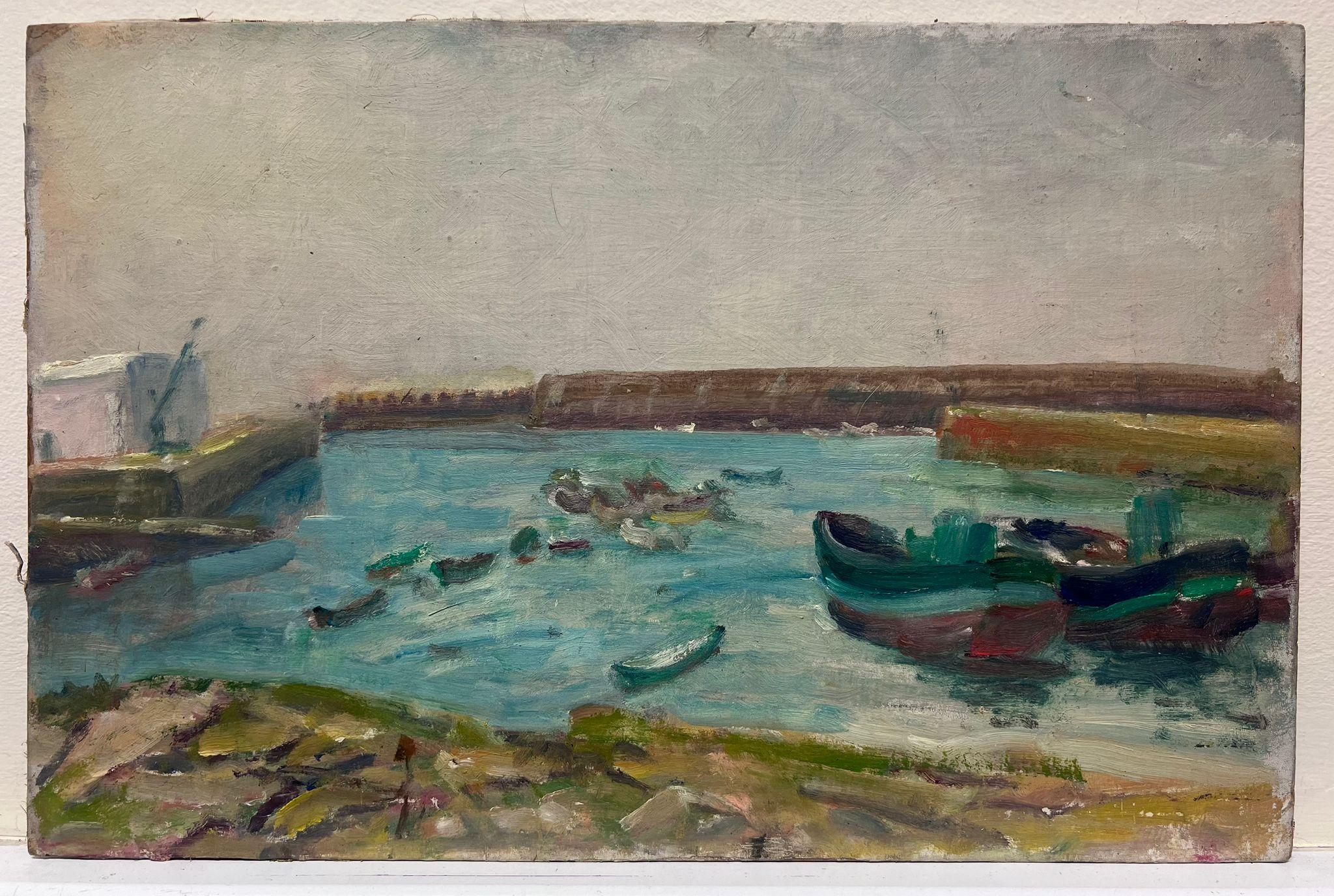 Mitte des 20. Jahrhunderts Französisch Post-Impressionist Öl The Old Harbor – Painting von Regine David