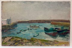 Mid 20th Century French Post-Impressionist Oil The Old Harbor