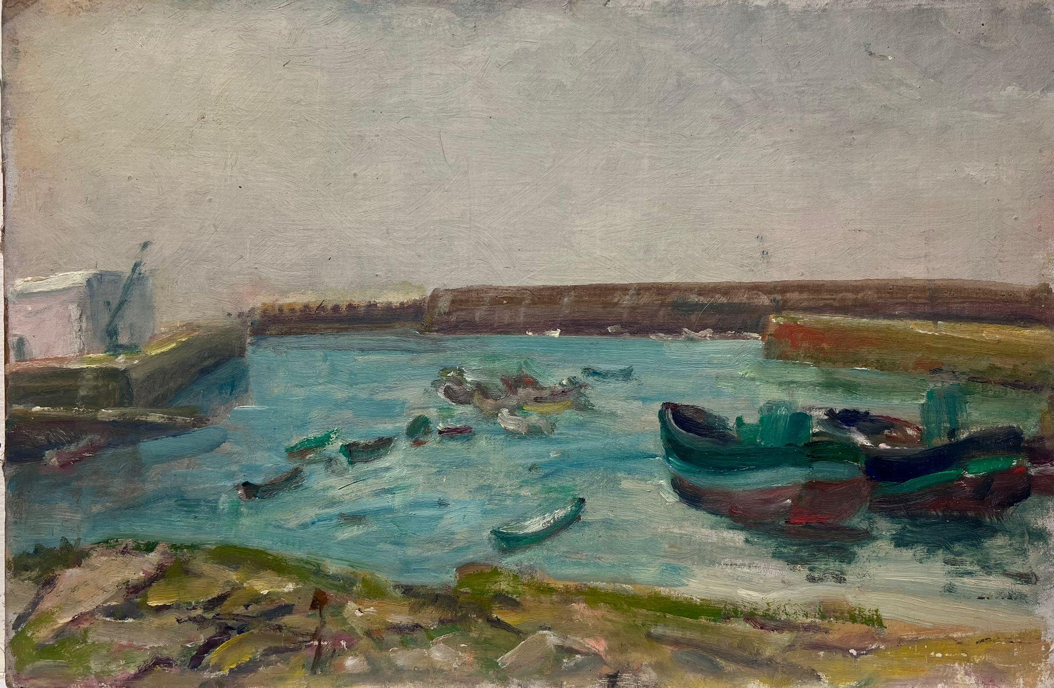 Regine David Landscape Painting – Mitte des 20. Jahrhunderts Französisch Post-Impressionist Öl The Old Harbor