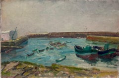 Mid 20th Century French Post-Impressionist Oil The Old Harbor