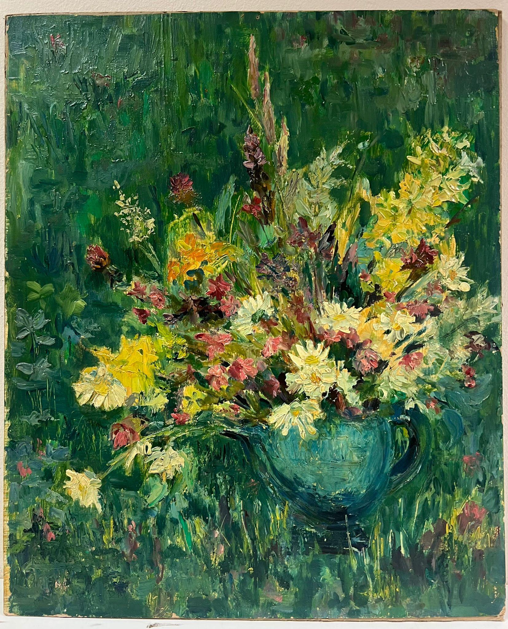Huile post-impressionniste française du milieu du 20e siècle - Fleurs sauvages cueillies dans le jardin - Painting de Regine David