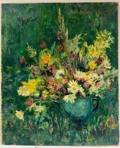 Olio post impressionista della metà del XX secolo: Fiori selvatici raccolti in giardino