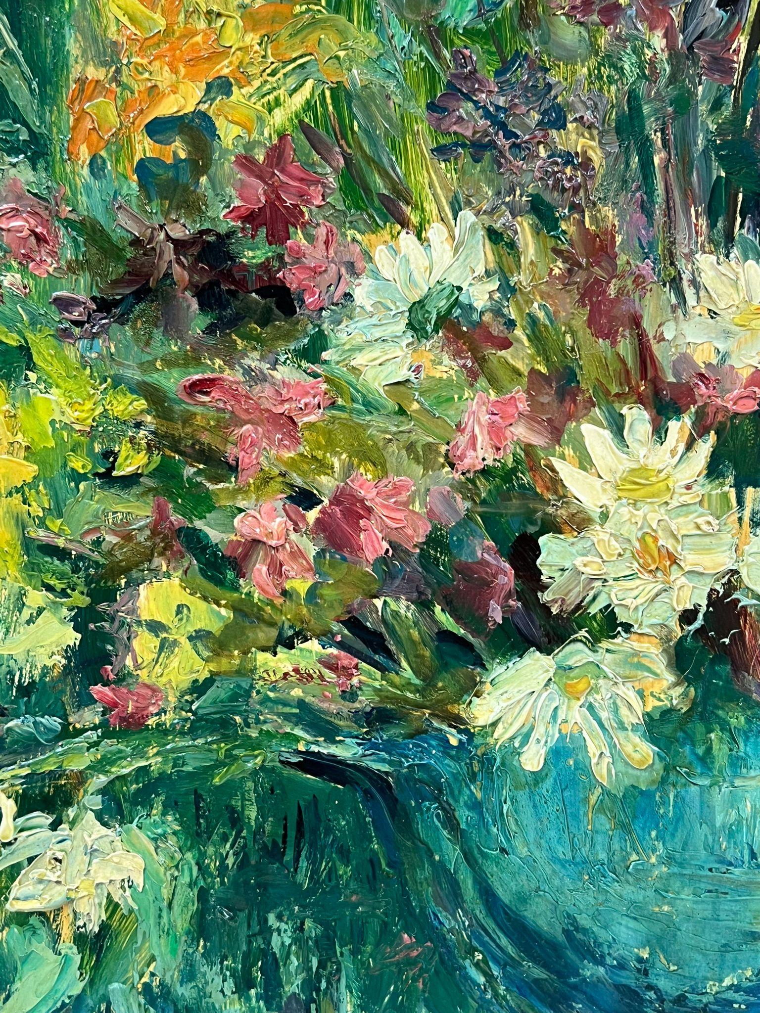 Huile post-impressionniste française du milieu du 20e siècle - Fleurs sauvages cueillies dans le jardin - Post-impressionnisme Painting par Regine David