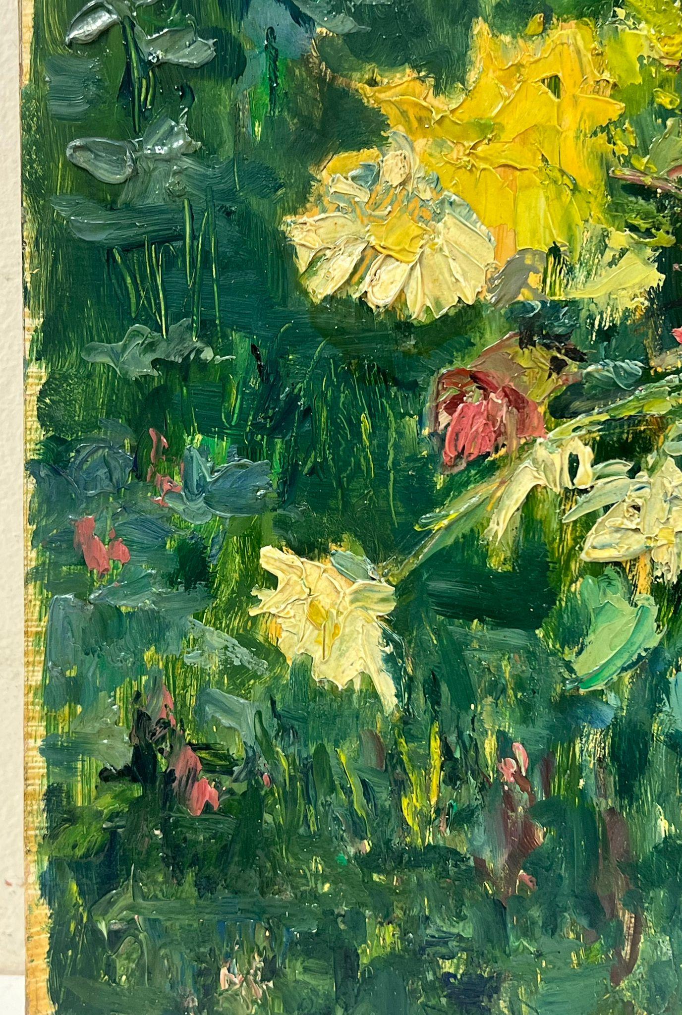 Huile post-impressionniste française du milieu du 20e siècle - Fleurs sauvages cueillies dans le jardin en vente 1