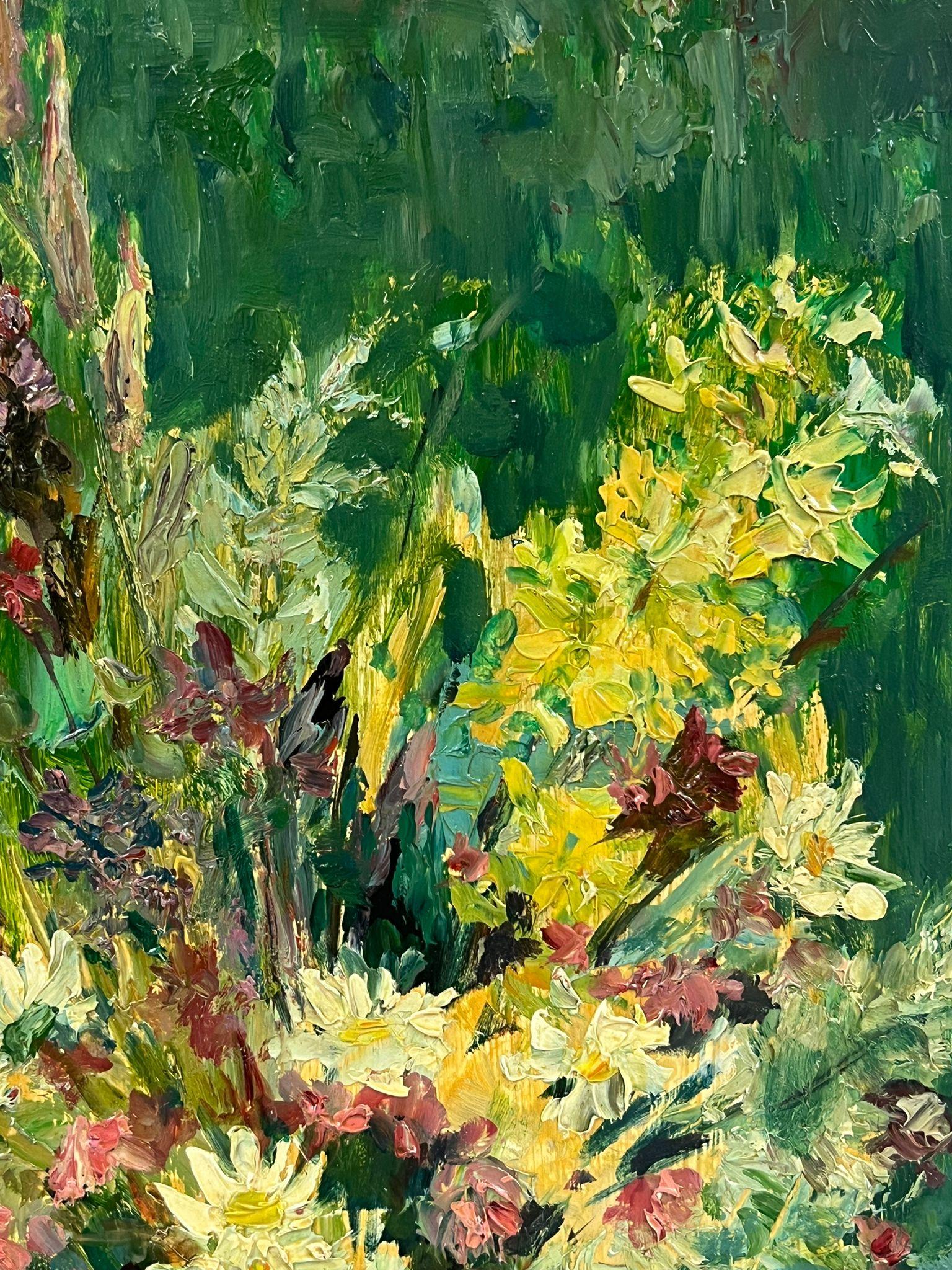 Huile post-impressionniste française du milieu du 20e siècle - Fleurs sauvages cueillies dans le jardin en vente 2