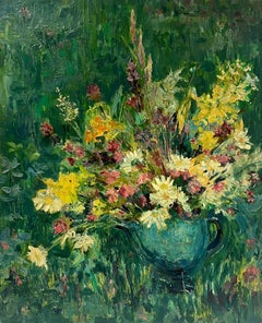 Mid 20th Century French Post Impressionist Oil Wild Flowers Picked in Garden