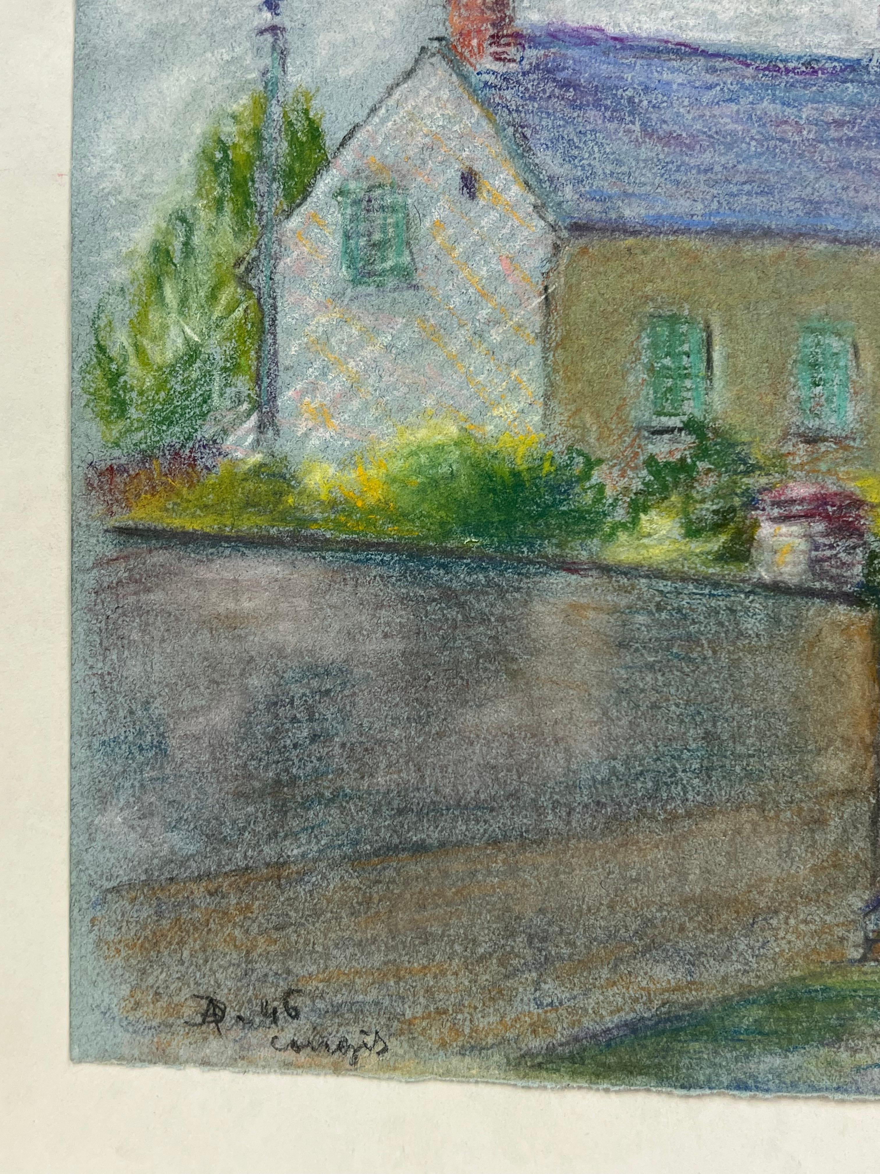 Französisches Pastellgemälde, Quiet Village Corner, Mitte des 20. Jahrhunderts im Angebot 1