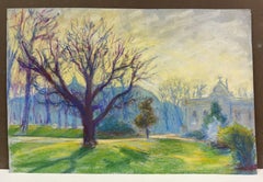Mid 20th Century French Winter Sunlight in the Park Landscape of Bare Trees