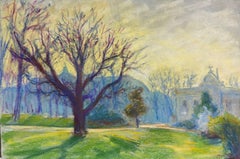Mid 20th Century French Winter Sunlight in the Park Landscape of Bare Trees