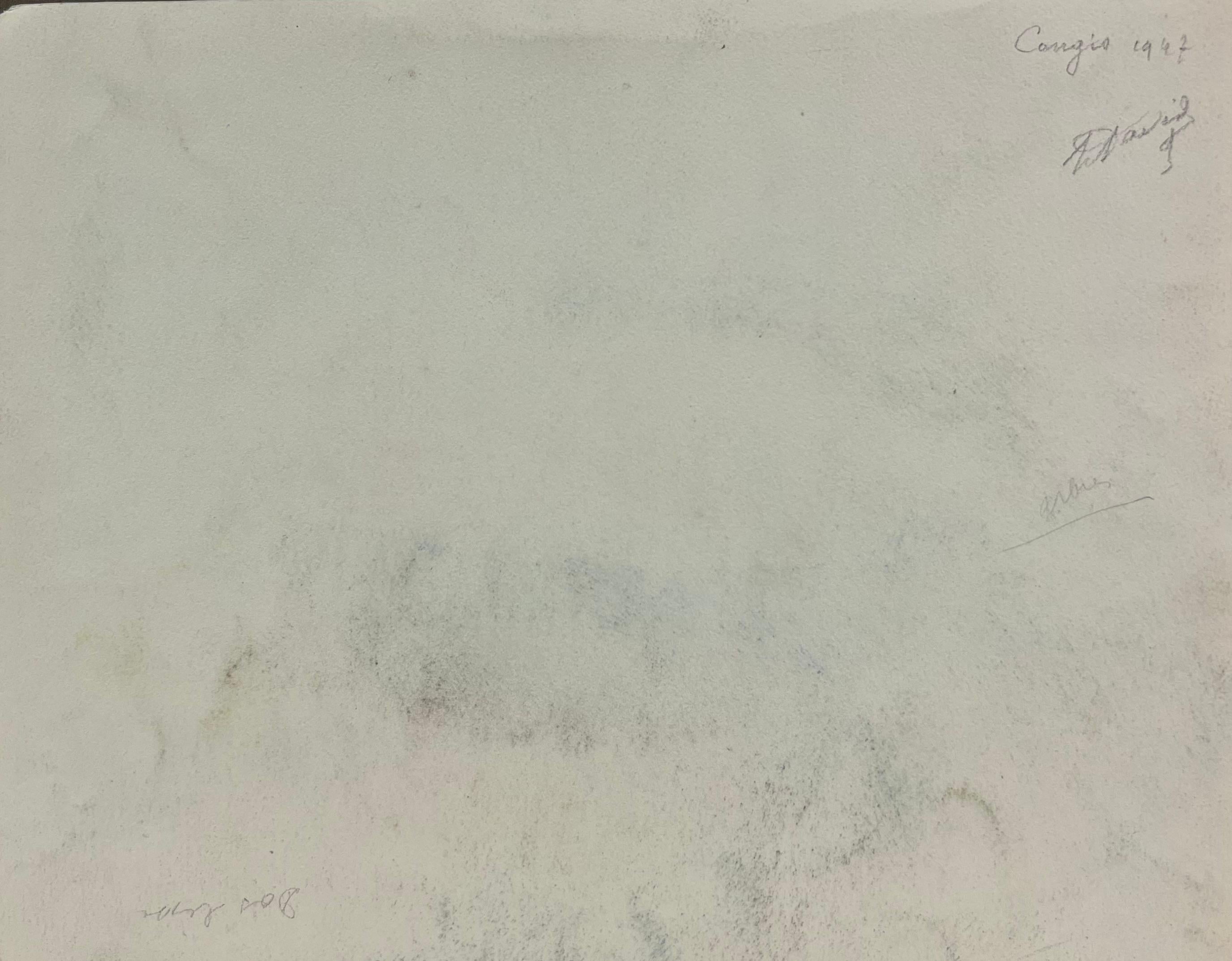 Milieu du XXe siècle Paysage au pastel de meules de foin et de champs à l'aube, dans les tons de la moisson en vente 1