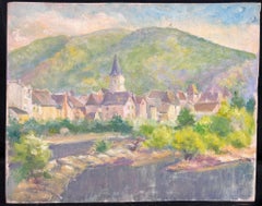 Mid 20th Century Sunlit Village in  the Mountains French Post-Impressionist Oil