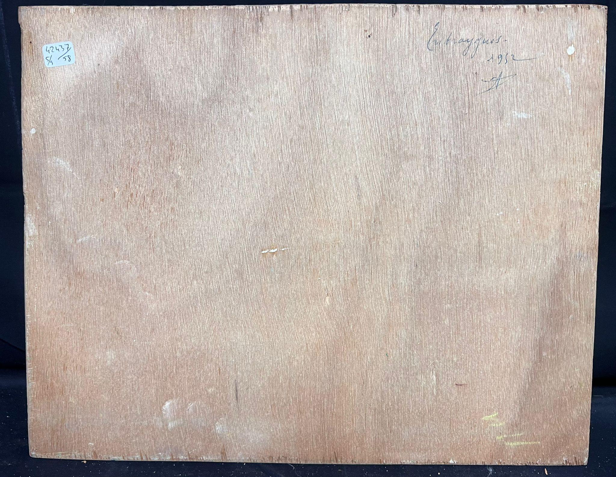Mitte des 20. Jahrhunderts: Sonnenbeschienenes Dorf in  Französisches postimpressionistisches Ölgemälde 