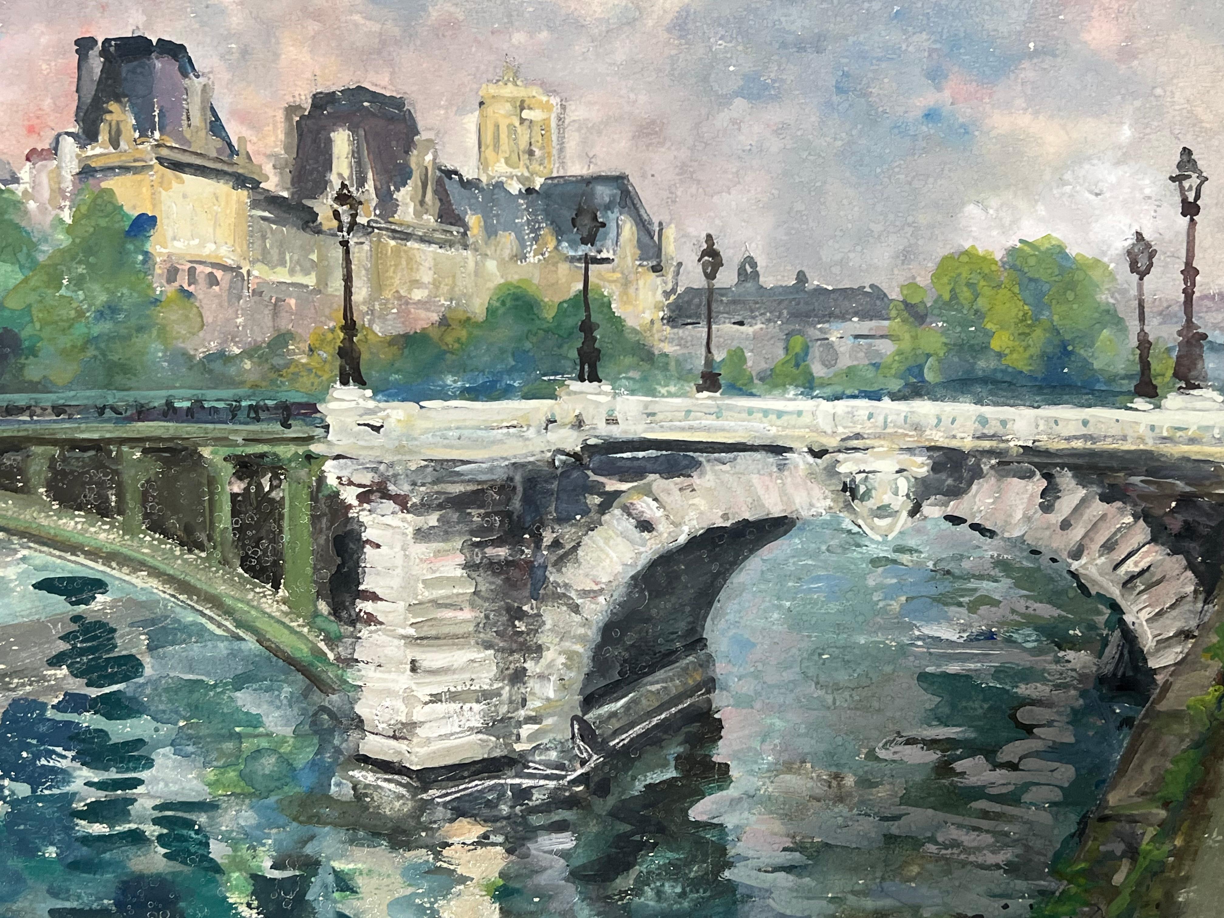 Parigi città Skyline fiume Senna Bella pittura impressionista francese - Painting Postimpressionismo di Regine David
