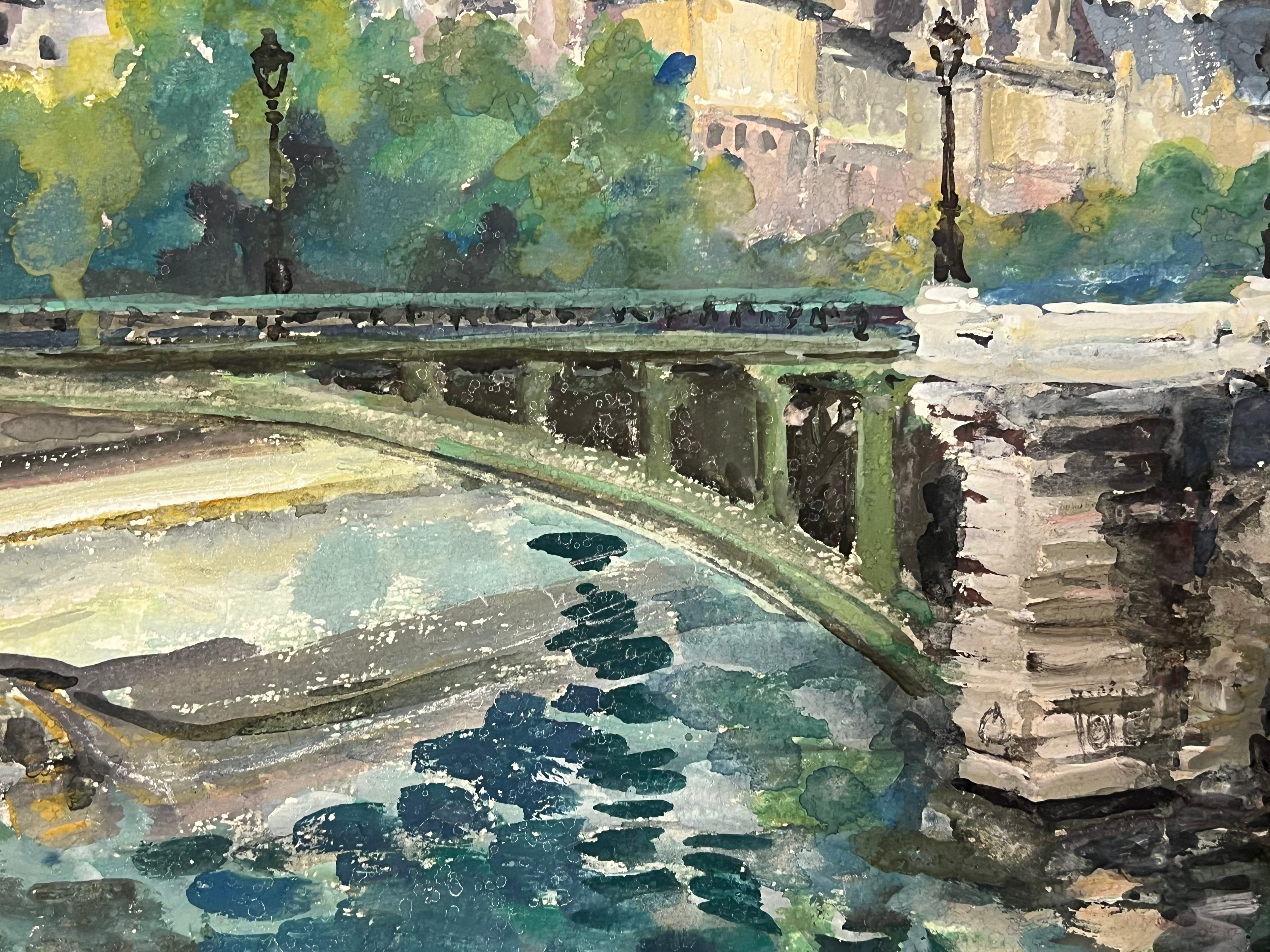 Parigi città Skyline fiume Senna Bella pittura impressionista francese in vendita 1