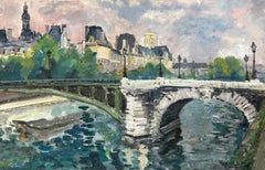 Belle peinture impressionniste française, Paris City Skyline River Seine