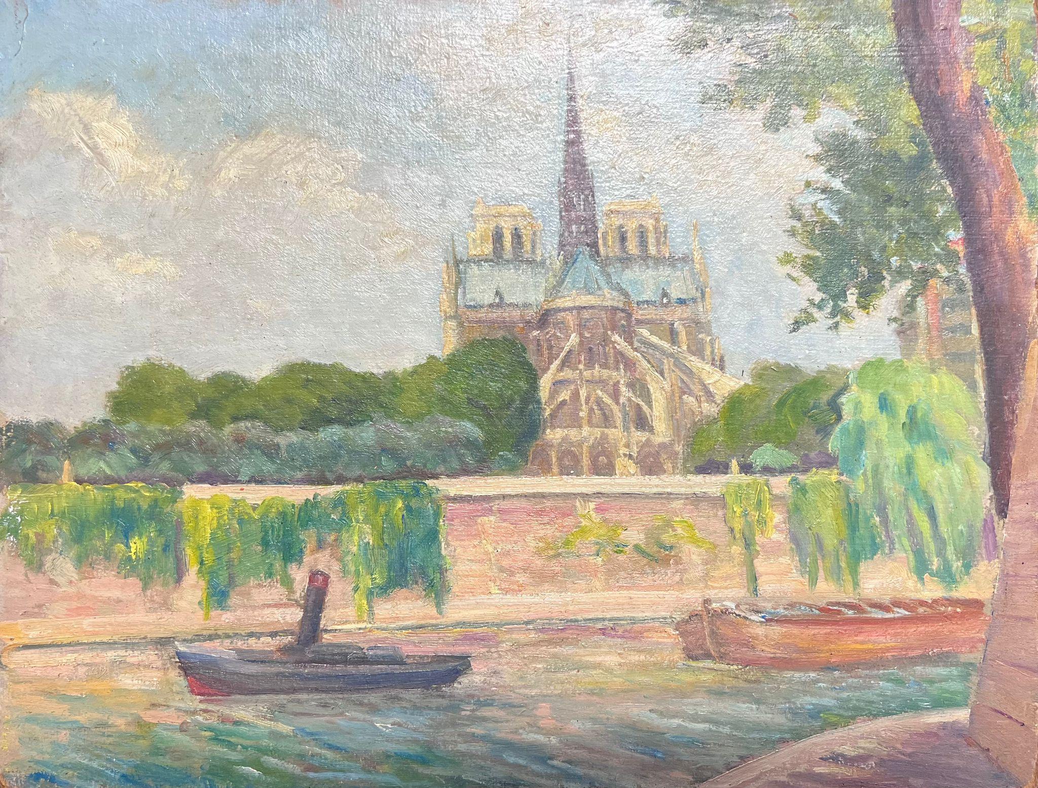 Pariser Blick auf Notre Dame aus dem lebhaften Ölgemälde von Seine Vibrant