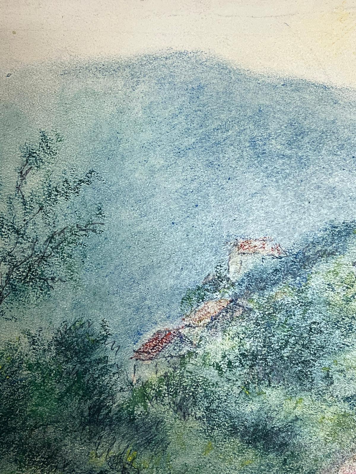 Pathway leading to a Quaint Village Church in der Rolling Hills Countryside (Post-Impressionismus), Painting, von Regine David