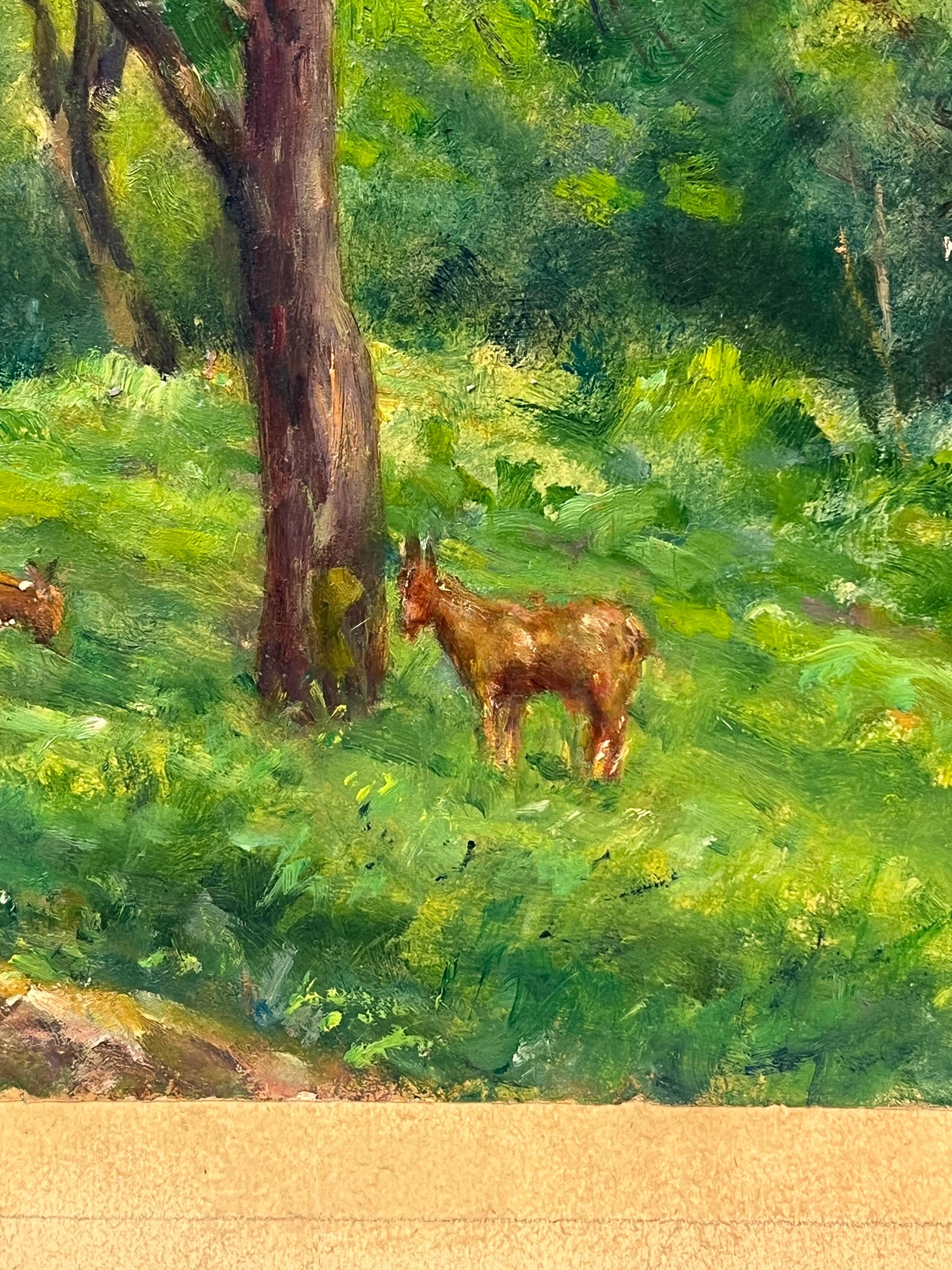Pacífica escena de bosque con ciervos pastando entre árboles verdes Paisaje forestal en venta 2