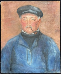 Französisches postimpressionistisches Ölporträt eines Mannes mit Pfeife, Mitte des 20. Jahrhunderts