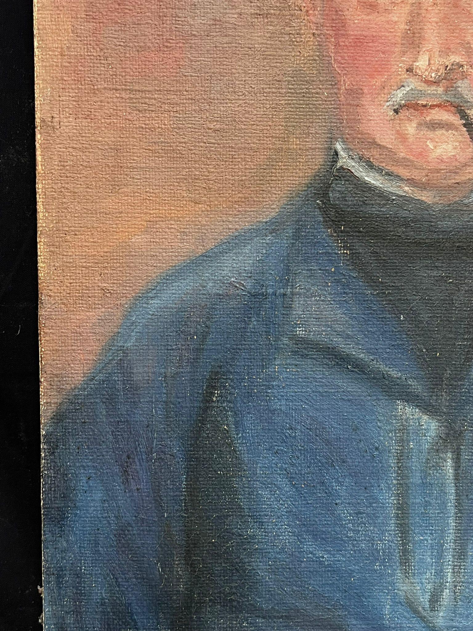 Portrait d'un homme à la pipe Huile post-impressionniste française du milieu du 20e siècle - Post-impressionnisme Painting par Regine David
