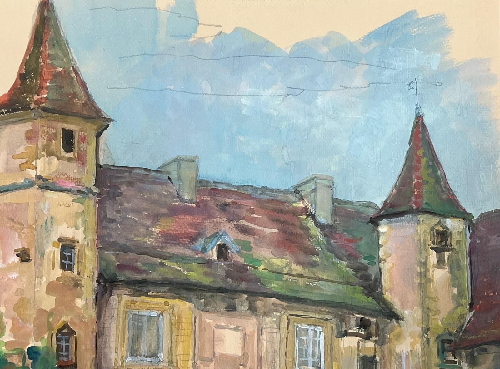 Patio de castillo francés
firmado por Regine David (artista francesa, 1910-2018)
pintura en acuarela sobre papel de artista, sin enmarcar
jadeando: 15 x 19,5 pulgadas
verso de la inscripción
Estado: Este cuadro está en excelente estado, con colores