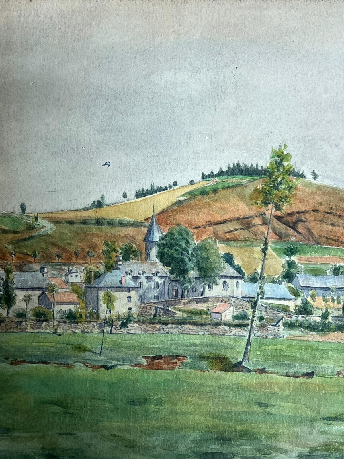 Village Landscape
by Regine David (female French artist, 1910-2018)
watercolour painting on artist paper
inscribed verso
painting: 9.5 x 13 inches
condition: This painting is in excellent condition, with vibrant colors and well-preserved details.
