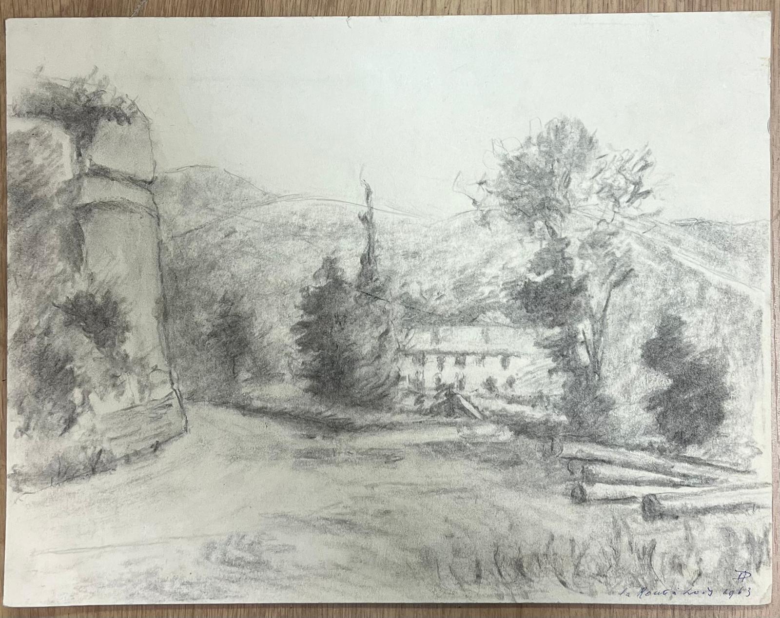 Paesaggio rurale con casa colonica e alberi Disegno d'atmosfera - Painting di Regine David